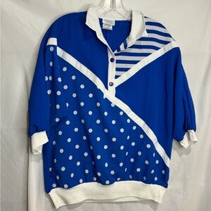 Vintage Remo of California Blue and White Polka Dot Pullover